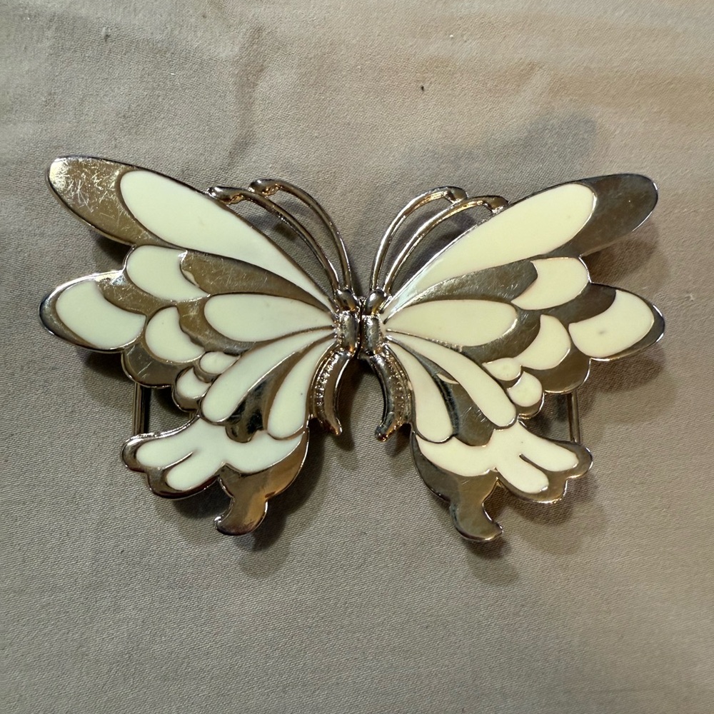 Vintage Cream and Gold Butterfly Belt Buckle